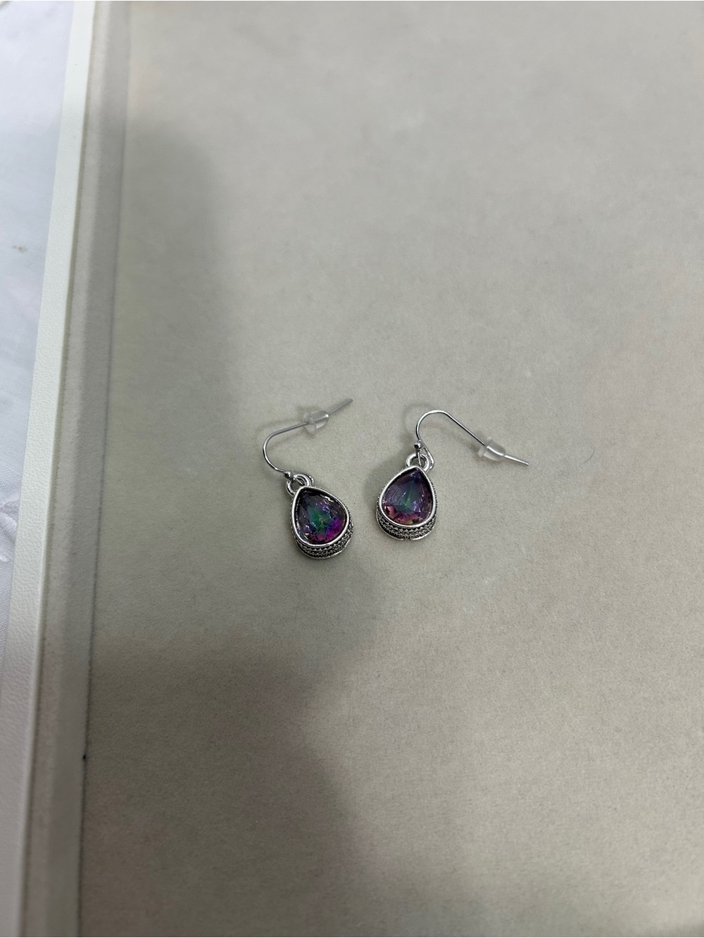 Silver tone Teardrop Mystic Opal Dangle Earrings - Iridescent Multi-Color